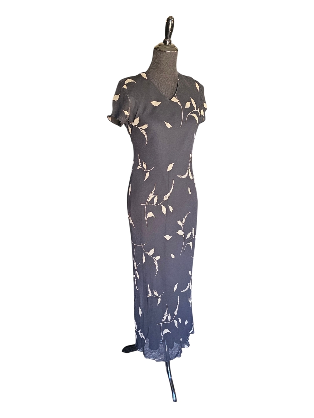 INC International Concepts 100% Silk Midi Dress Size 6 Black Floral Slip 90s Min - Picture 2 of 14